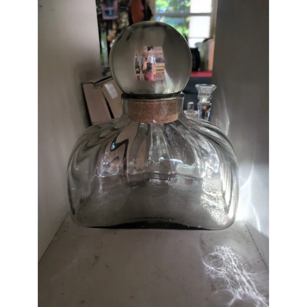 LG Vintage 1980s Hand Blown Glass Decanter with Cork Stopper